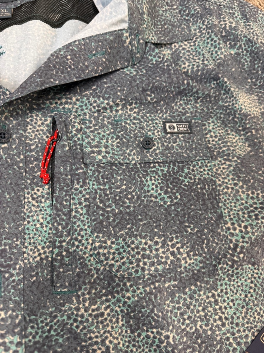 Salty Crew Short Sleeve Button-Down in Blue Green Print - Picture 4 of 5